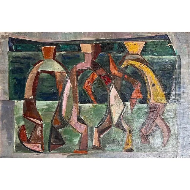 An oil on artistboard by listed artist E.Romano titled "Abstractions". Strong use of color and simplistic lines create the...