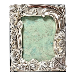 Hollywood Regency Seashell Seahorse Starfish Picture Frame – Godinger Silverplate Coastal Frame, Palm Beach Nautical Decor For Sale