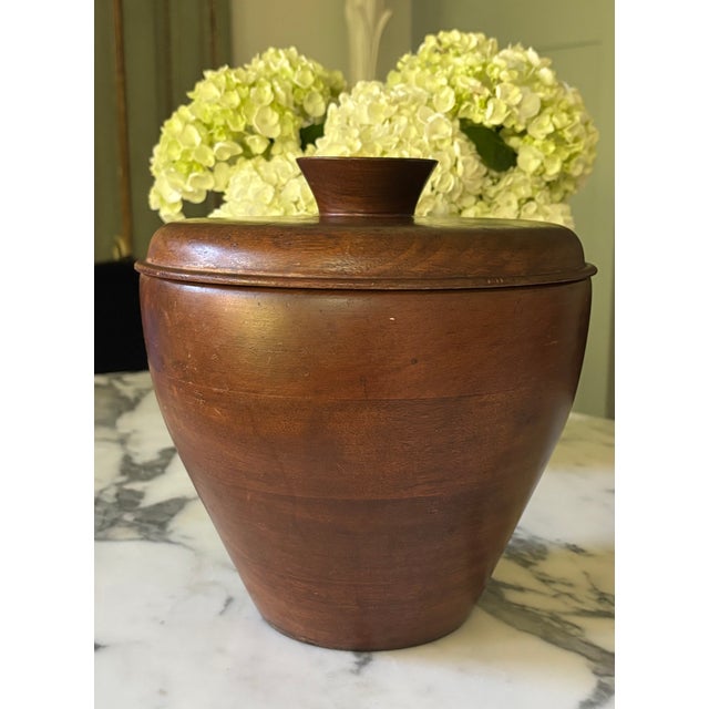 Brown Mid-Century Danish Teak Wood Ice Bucket With Opal Glass Liner For Sale - Image 8 of 15