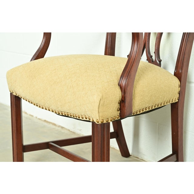 Baker Furniture Style Georgian Carved Mahogany Armchairs or Dining Captain Chairs, Pair For Sale - Image 9 of 14