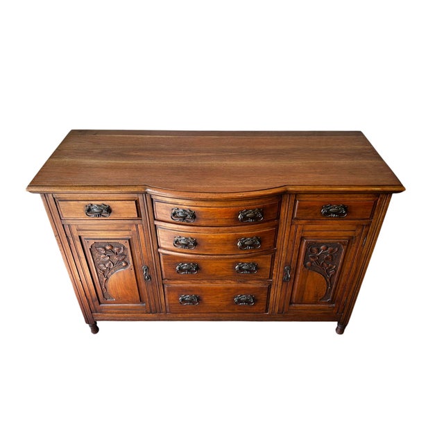 English Edwardian Art Nouveau Walnut Sideboard with Hand-Carved Floral Panels, 1900s For Sale - Image 4 of 15