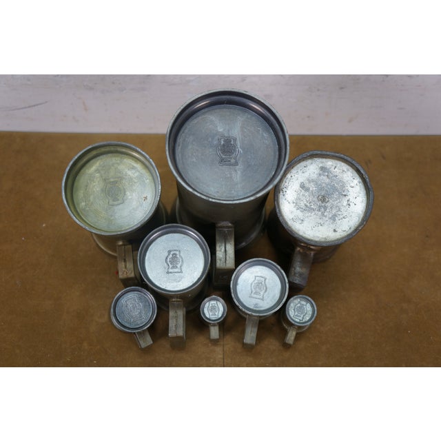 Antique Graduated Zamac Italian Pewter Measuring Cups Steins Tankards 2" to 8"- Set of 8 For Sale - Image 10 of 18