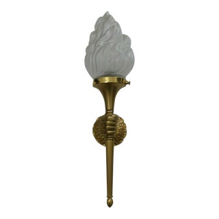 C1930's French Art Deco Gilt Bronze Hand Holding Torch Wall Sconce Attributed to Maison Jansen For Sale