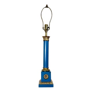 Neoclassical Lapis Lazuli Blue Plated Solid Brass Column Table Lamp For Sale
