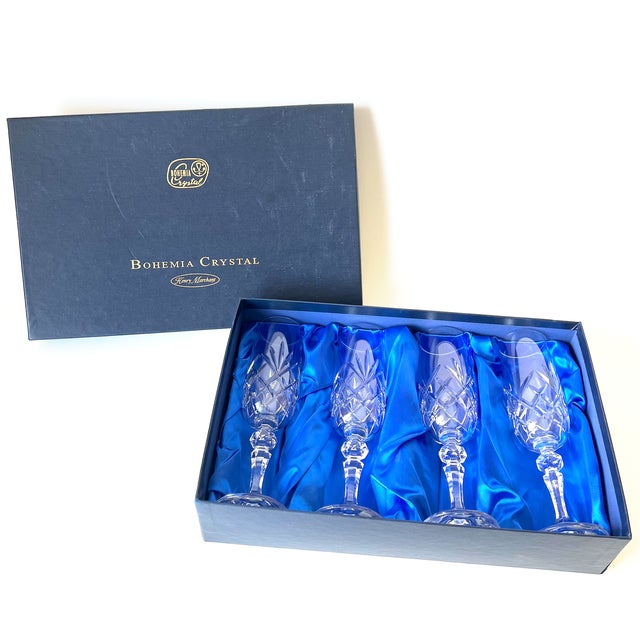 Vintage Crystal Champagne Flutes from Bohemia, 1990s, Set of 4 For Sale - Image 14 of 14