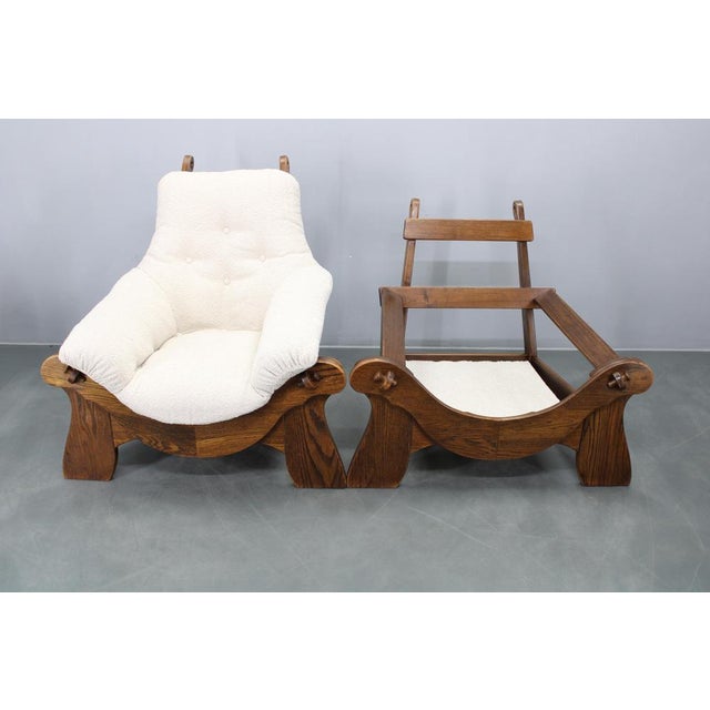 Brutalist Oak Armchairs, Czechoslovakia, 1970s, Set of 2 For Sale - Image 6 of 17
