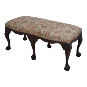 Chippendale Ball & Claw Carved 6 Leg Upholstered Bench