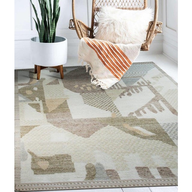 Ivory 6x9 Multicolor Hand-Knotted Wool Abstracted Landscape Tribal Modern Carpet Rug For Sale - Image 8 of 9