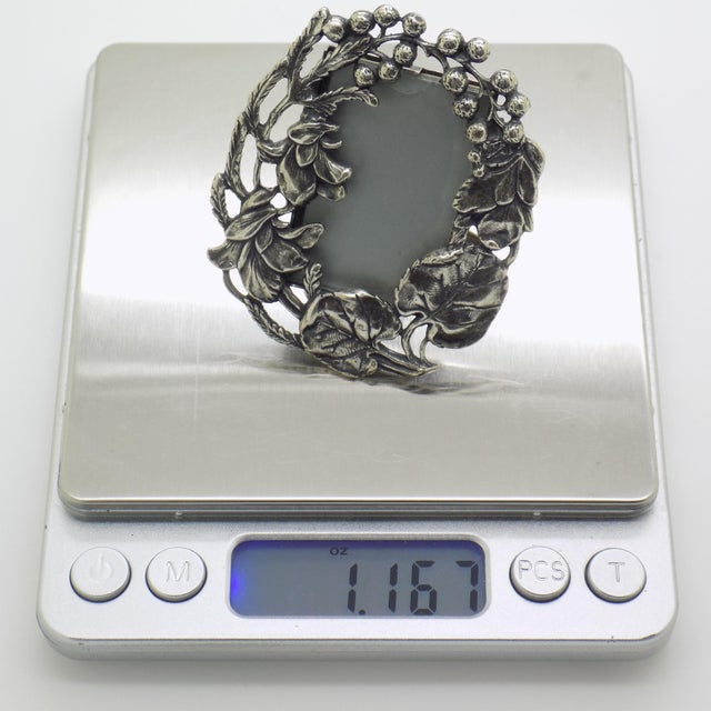 Silver Vintage Italian Handmade Genuine Sterling Silver 925 Solid Small Frame With Flower and Berries Design For Sale - Image 8 of 9
