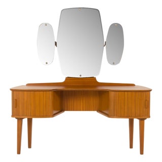 Mid-Century Scandinavian Dressing Table with Adjustable Mirrors and Tambour Doors, Norway, 1970s For Sale