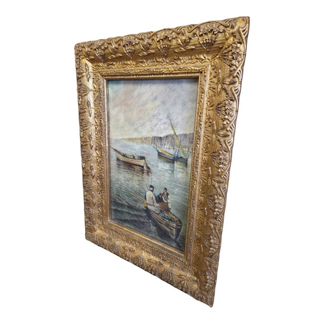 De Risi, Seascape with Fishermen ,Early 1900s, Oil on Canvas, Framed For Sale - Image 6 of 18