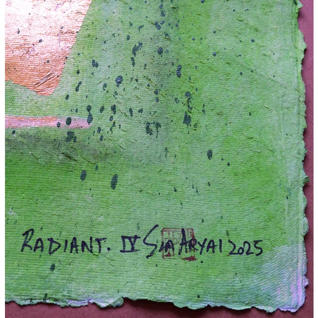 Contemporary Radiant. IV Framed Gold Leaf on Green Surreal Painting For Sale - Image 3 of 5