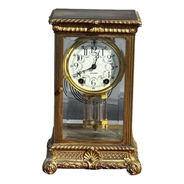 Victorian Brass Four Glass Clock from Seth Thomas For Sale