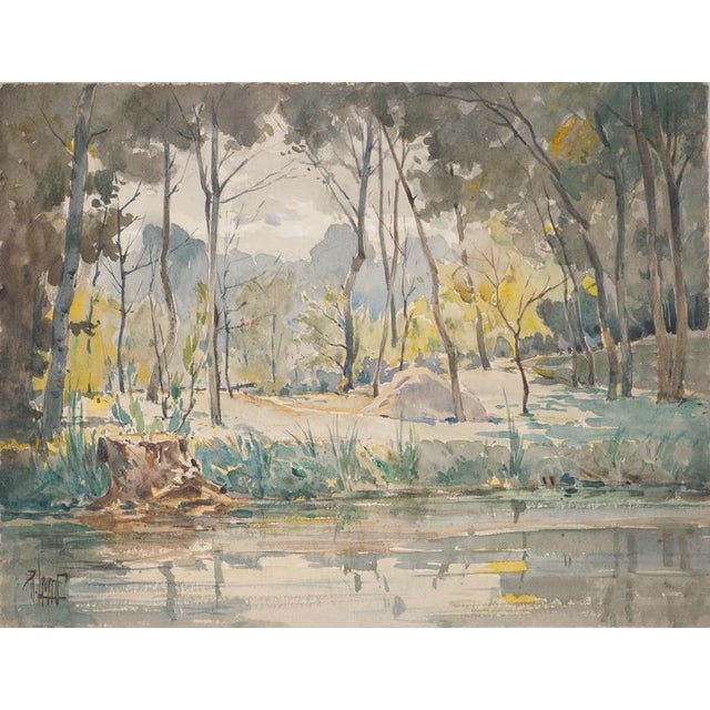 René Leverd, Trees by the Water, Watercolor For Sale - Image 3 of 7
