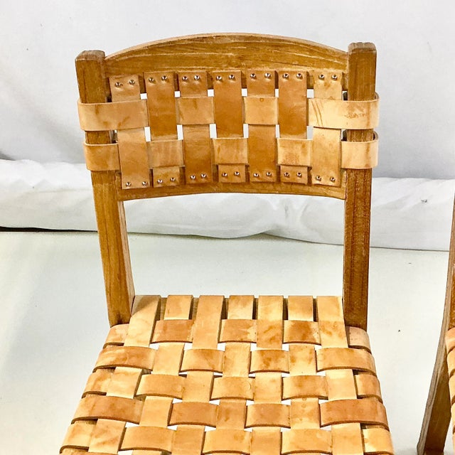 Ecru Cinco De Mayo - 1970s Brutalist Boho Chic Mexican Ceruse Oak & Leather Strap Dining Chairs - A Pair. For Sale - Image 8 of 13