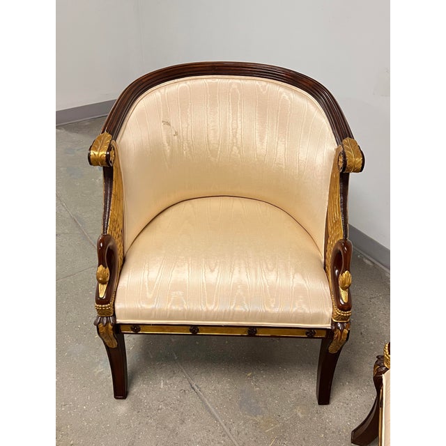Maitland-Smith Bergère Lounge Chairs With Gilt Parcel Swan Heads - A Pair For Sale - Image 11 of 14