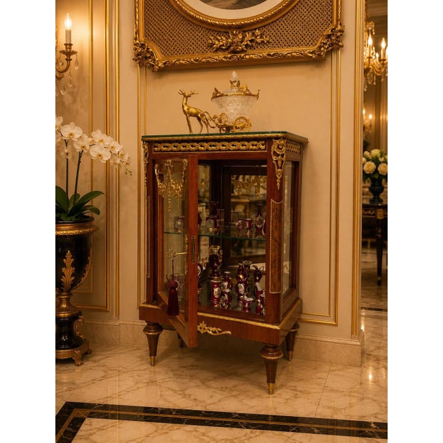 French Louis XVI Mahogany Vitrine Cabinet | French Curio Display Cabinet | Gilt Bronze Ormolu Showcase For Sale - Image 3 of 5