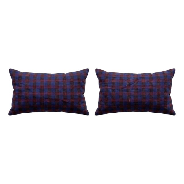 Turkish Lumbar Kilim Pillow Cover 16'' X 24'' - Set of Two For Sale