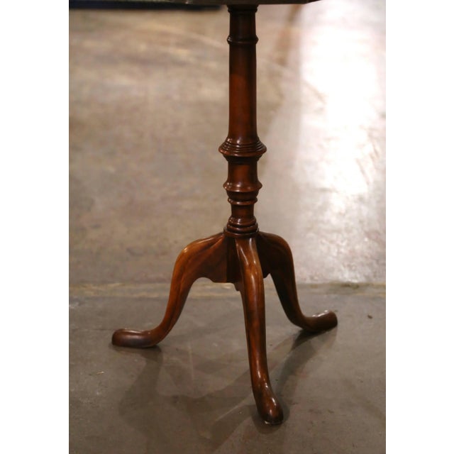 Brown Vintage English Leather Top Walnut and Brass Octagonal Martini Side Table For Sale - Image 8 of 9