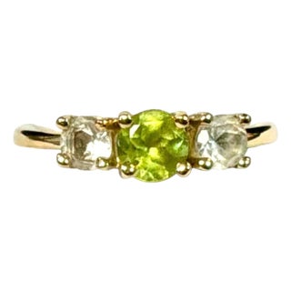 14k Yellow Gold Peridot, and Cubic Zirconia Cocktail Ring For Sale