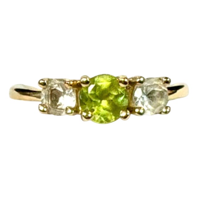 14k Yellow Gold Peridot, and Cubic Zirconia Cocktail Ring For Sale
