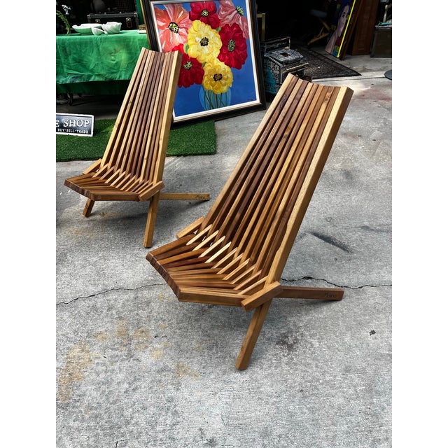 Brown Collection of Vintage Wooden Foldable Low Chairs For Sale - Image 8 of 11