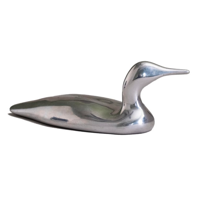 Hoselton Modernist Duck/Loon sculpture/paperweight. Elegant and simple aluminum water bird figurine. Signed Hoselton 1530...