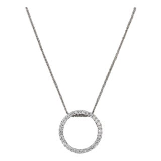 0.47ctw Diamond Eternity Circle Pendant Necklace 14k Gold 16.25" Cable Chain For Sale