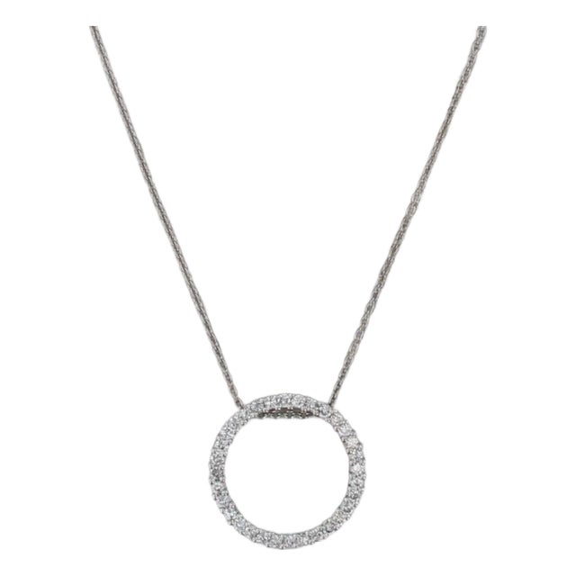 0.47ctw Diamond Eternity Circle Pendant Necklace 14k Gold 16.25" Cable Chain For Sale