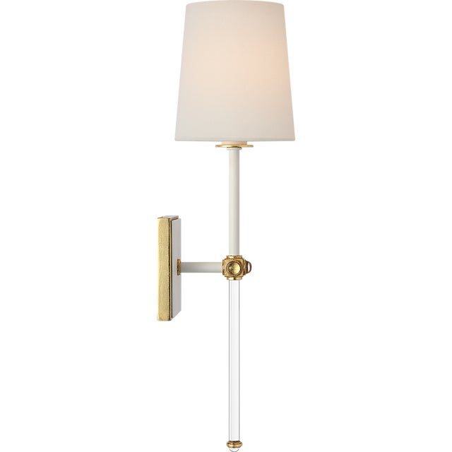 Julie Neill for Visual Comfort Signature Lucia 21" Cordless Sconce in Matte White and Crystal with Linen Shade For Sale In Houston - Image 6 of 14