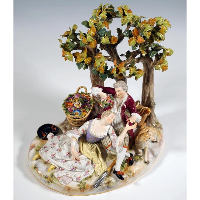 Shpherd Couple Under Trees Figurine by J.J. Kaendler for Meissen, 1860 For Sale - Image 6 of 13