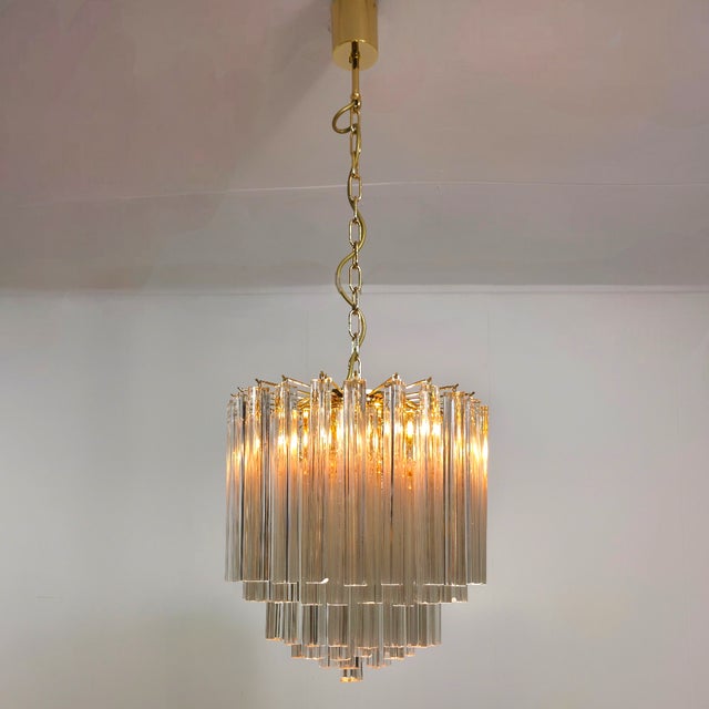 Mid-Century Italian Murano Glass 5-Tiered Chandelier with Brass Frame by Paolo Venini for Venini, 1980s, in Very Good...