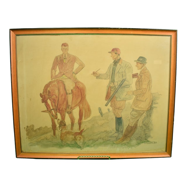 Hunters & Hound Watercolour & Ink on Paper '1937 by Paul Desmond Brown For Sale