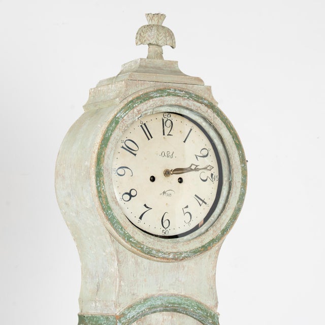 19th Century Swedish Green Mora Grandfather Clock For Sale - Image 4 of 11