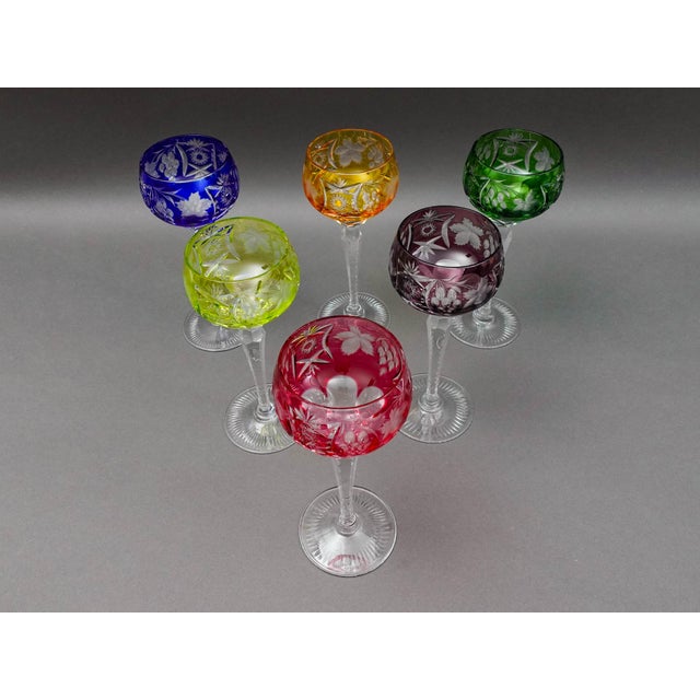 Mid 20th Century Nachtmann Traube Cut to Clear Crystal 8 1/8" Tall Wine Hock Glasses Set of 6 For Sale - Image 4 of 7