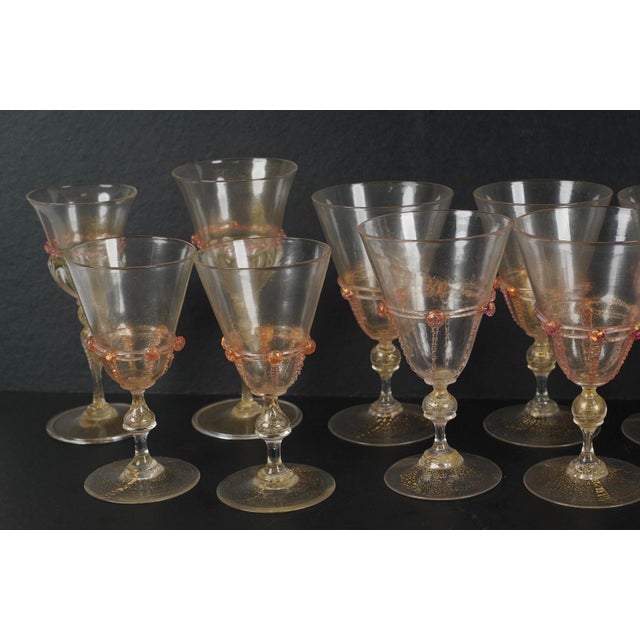 48pc Set of Salviati Murano Italian Art Glass Venetian Stemware & Bowls Forty eight pieces total, Including: Nine red...