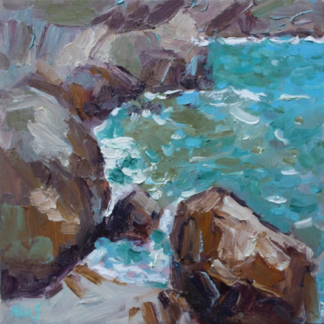 Contemporary Cerulean Cove, Modern Impressionist Seascape Oil Painting For Sale - Image 3 of 7