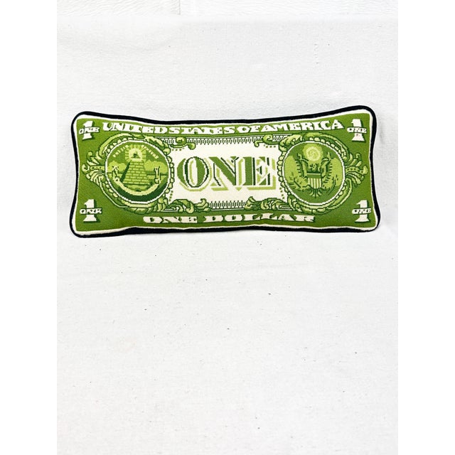 FABULOUS vintage hand made needlepoint pillow. Features a dollar bill. The back is a black velvet. Such a fun piece to add...