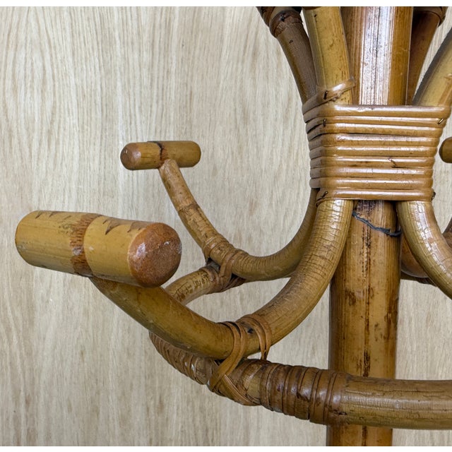 Mid-Century Modern Bamboo and Rattan Coat Rack With Large Base, Italy, 1960s For Sale - Image 3 of 11
