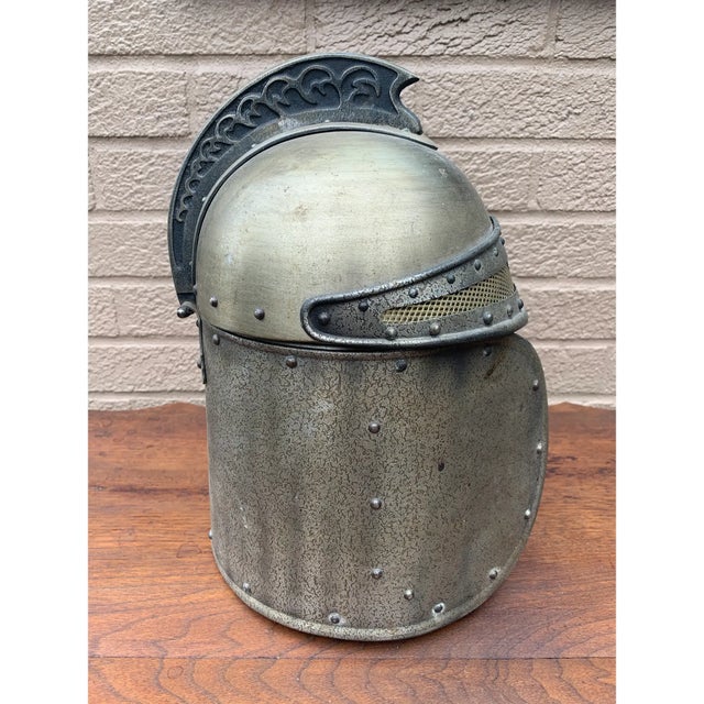 Metal Late 20th Century Pewter Knight’s Helmet Form Ice Bucket For Sale - Image 7 of 9