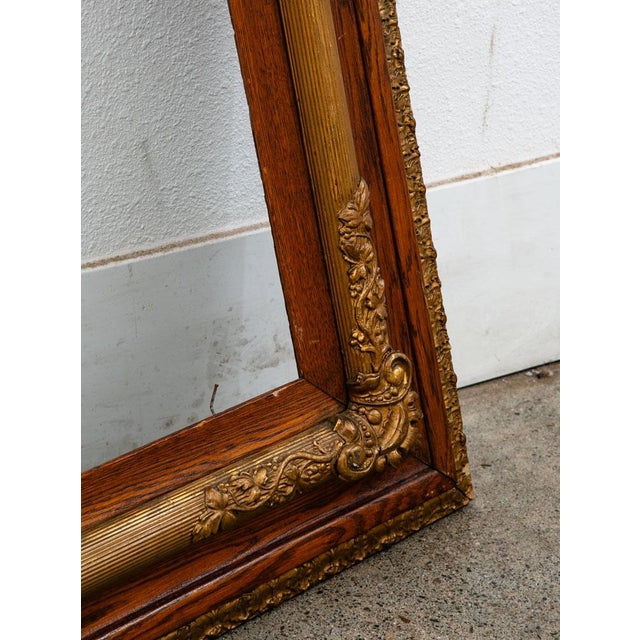Antique Victorian Frame Picture Wall Framed Solid Oak Gold Gilt Brass Art 30x33 For Sale - Image 9 of 12