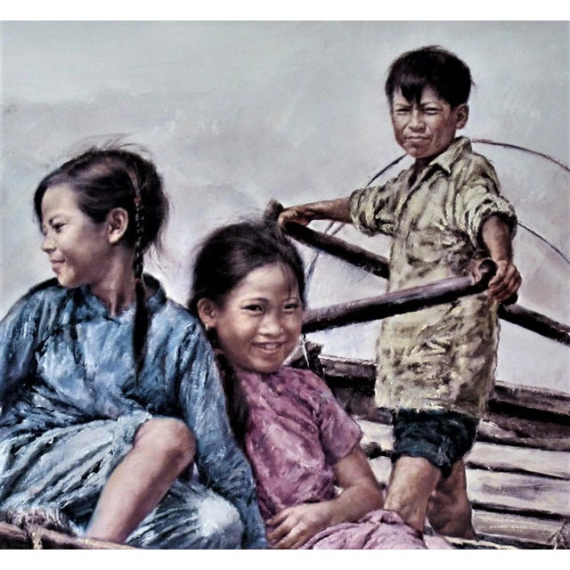 Realism Ming Wai, Children in a Boat, 1976 For Sale - Image 3 of 8