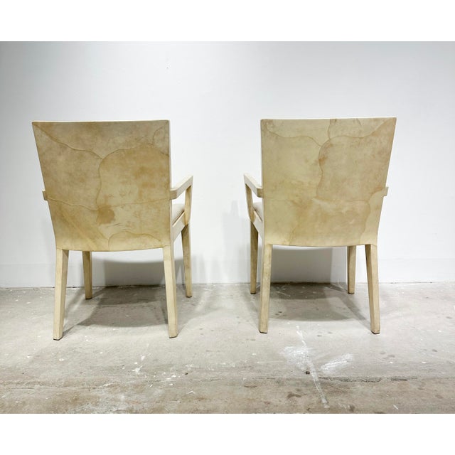 Wood 1980s Karl Springer Goatskin JMF Captains Arm Chairs For Sale - Image 7 of 13