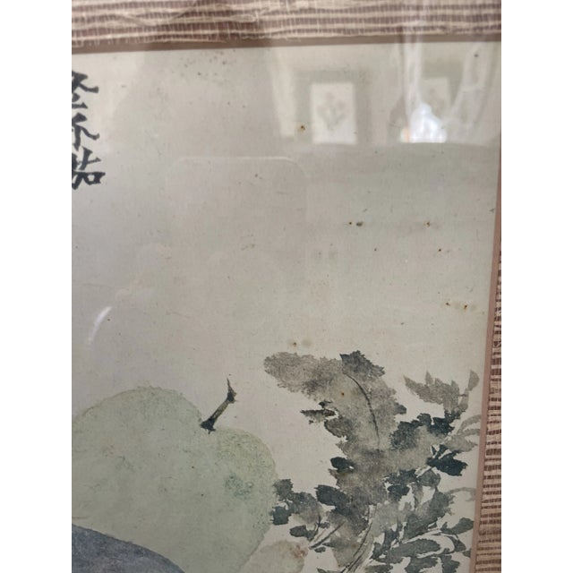 Ivory Vintage Chinese Watercolor Still Lifes Featuring Fruits and Text in Traditional Mandarin. Signed. Set of Two. For Sale - Image 8 of 8