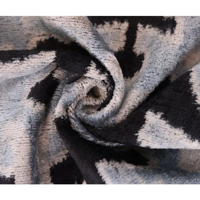 Black Light Blue Black Silk Velvet Pillow – 20x20 Handmade Ikat Throw Cushion For Sale - Image 8 of 8