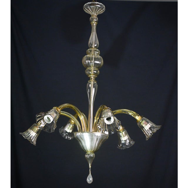 1950s Vintage Murano Glass Chandelier, Amber Color, Six Lights, 1950s Design For Sale - Image 5 of 11