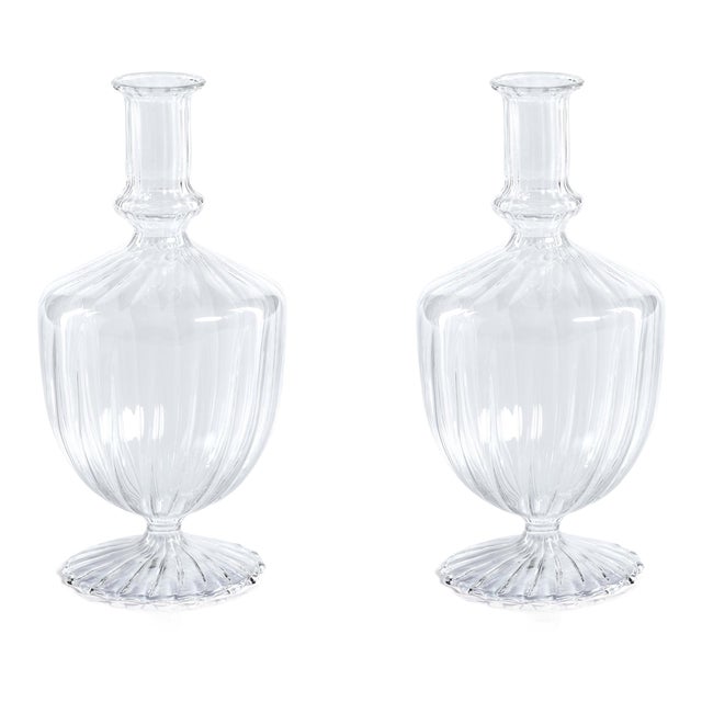 Vellum 2-Piece Set Clear Spiral Glass Vases, Urn Shape For Sale