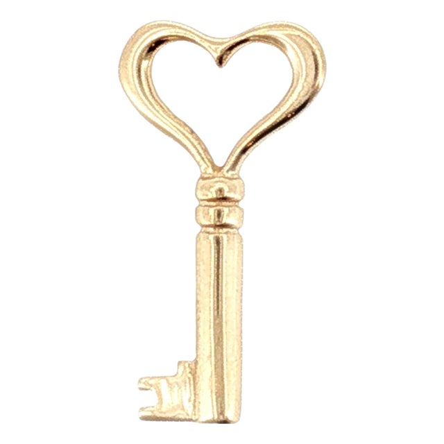 14 Karat Yellow Gold Vintage Breakell Heart Key Pendant For Sale