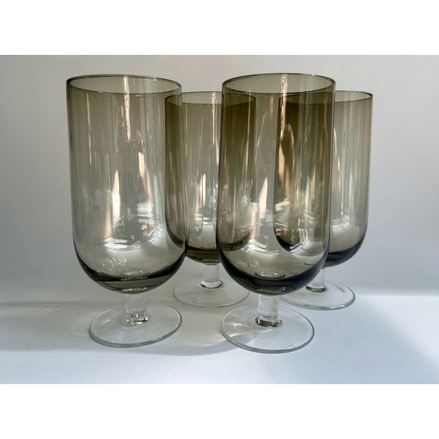 Fostoria Glass Company Tall Set of 4 Crystal Tawny & Clear Stem Glasses, 1970's For Sale - Image 4 of 18