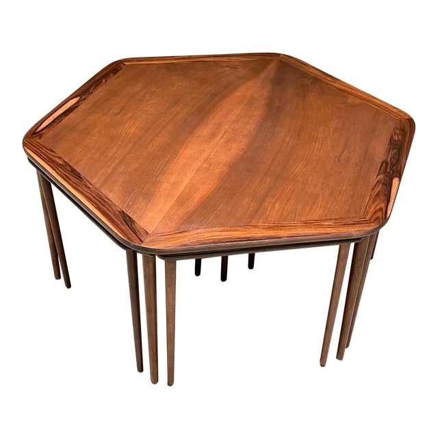 1950s France & Son Rosewood Nesting Coffee Table Set -- 7 Pieces For Sale